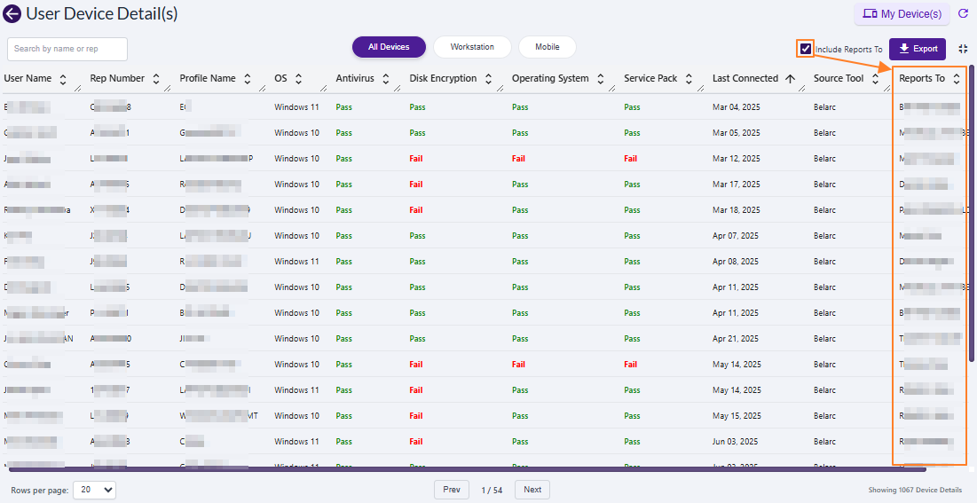 Reports To column visibility in expanded grid view