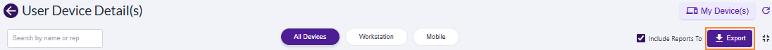 Export button in User Device Detail(s)