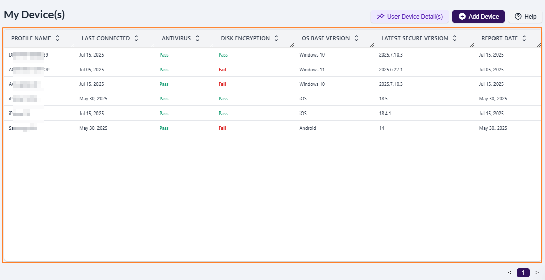 Grid view with mapped devices