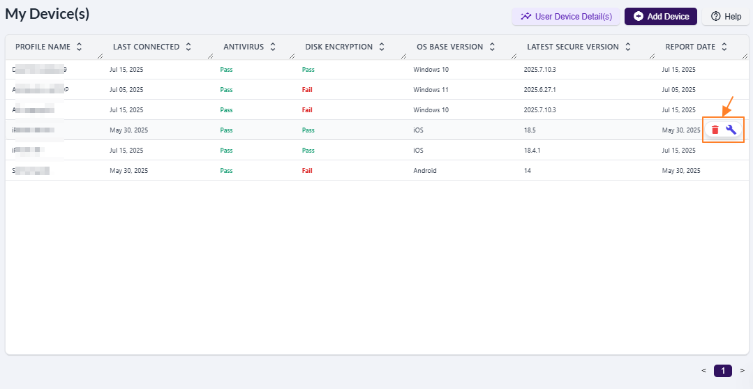 Icons visible on row entry mouse hover