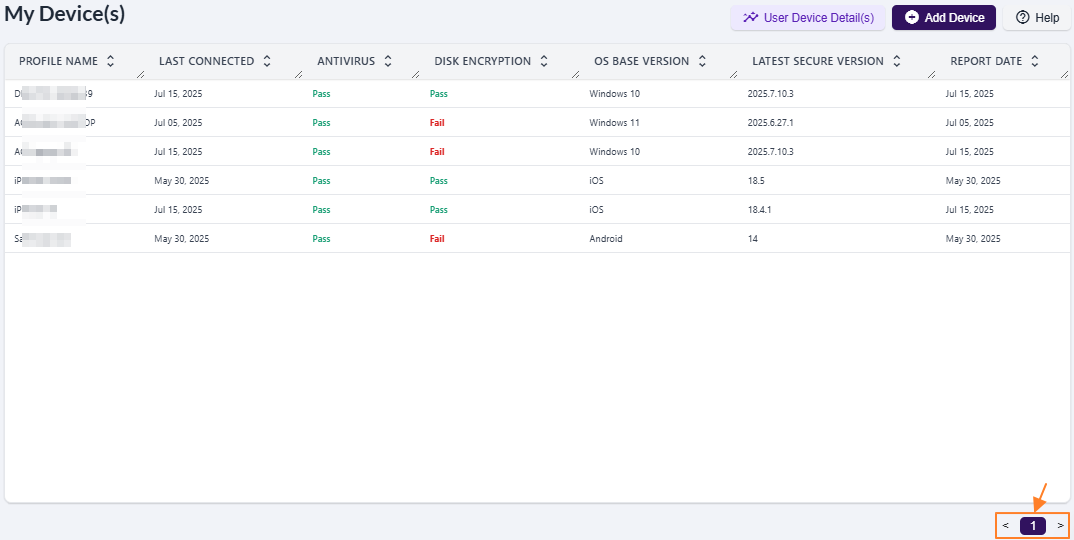 My Device(s) navigation options