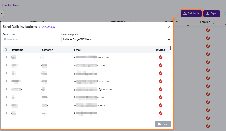 Using the Bulk Invite button