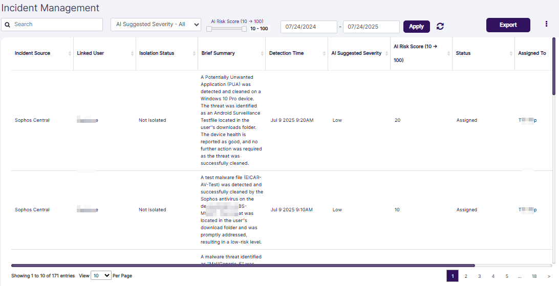 Incident Management page partial view
