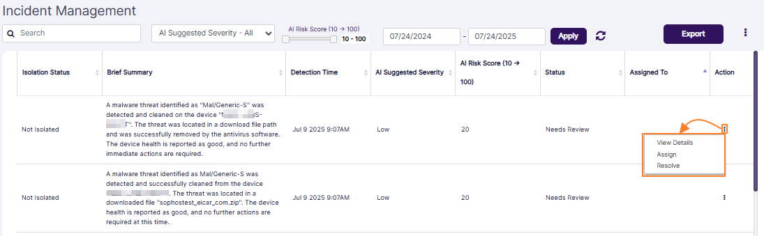 Toggled row-context menu options