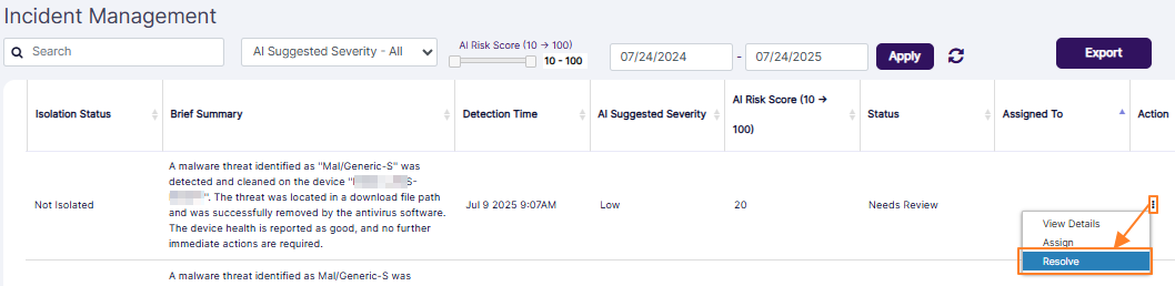 Resolve option to provide resolution notes to an incident