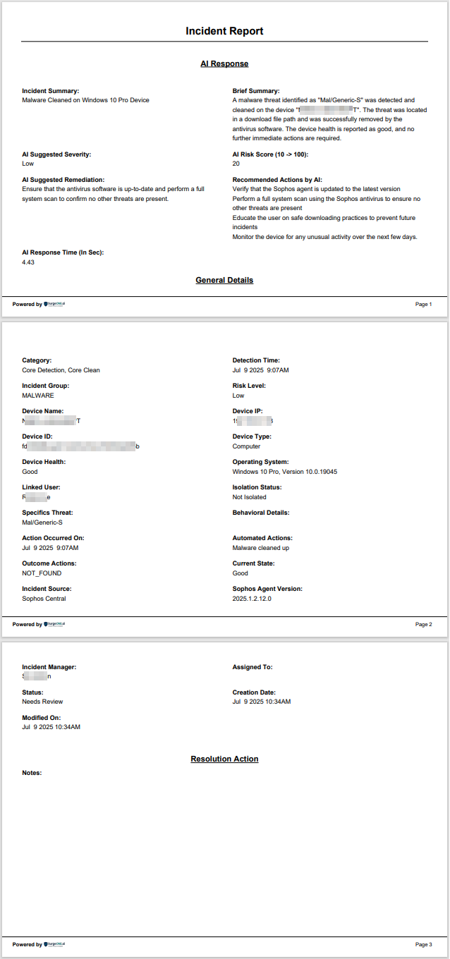 View of the exported pdf file contents
