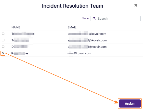 Assigning user to incident