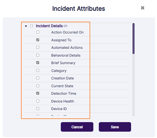 Viewing and selecting the column checkboxes
