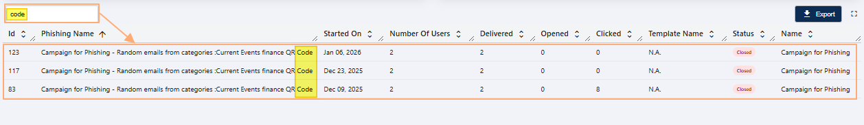 Executed search operation