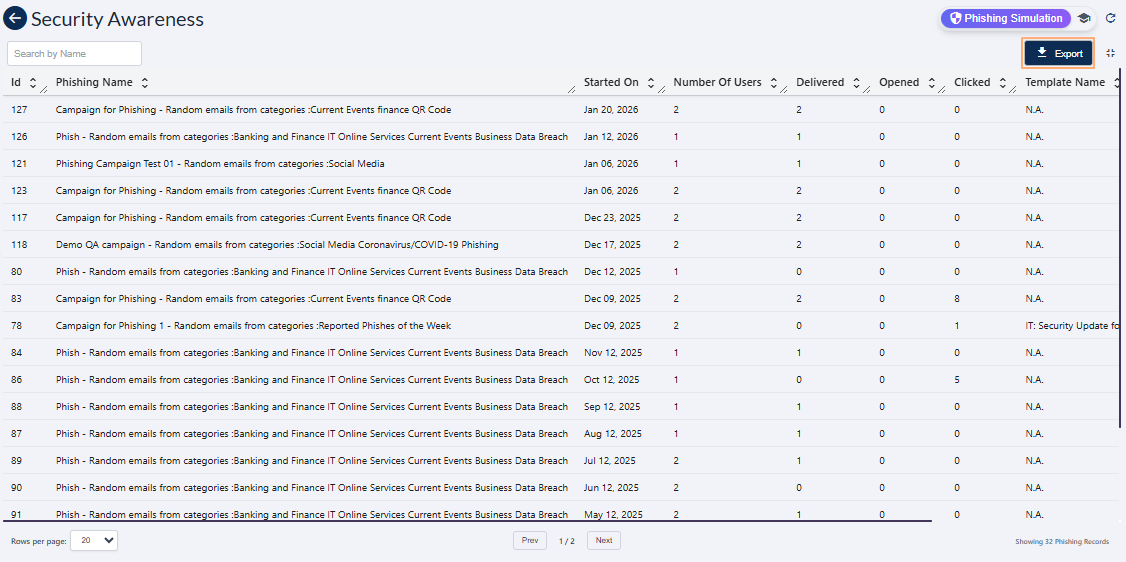 Export button in expanded grid