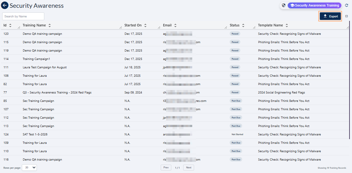 Export button in expanded grid