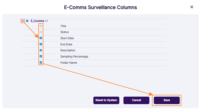 Customizing the applicable columns