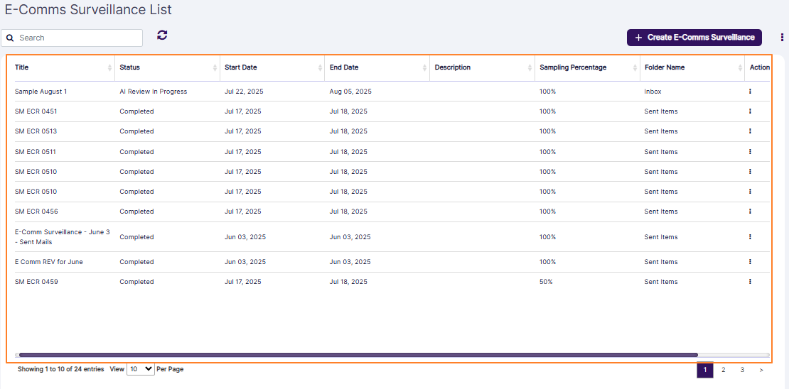 E-Comms Surveillance grid view