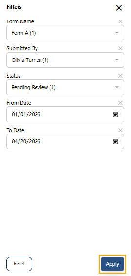 Apply button to set custom filters