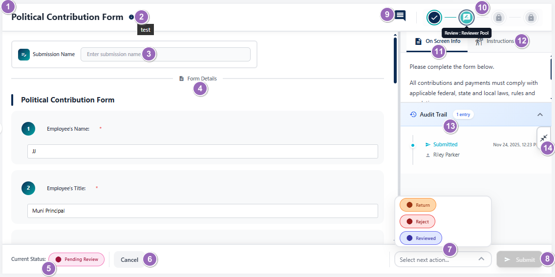 Form view page elements