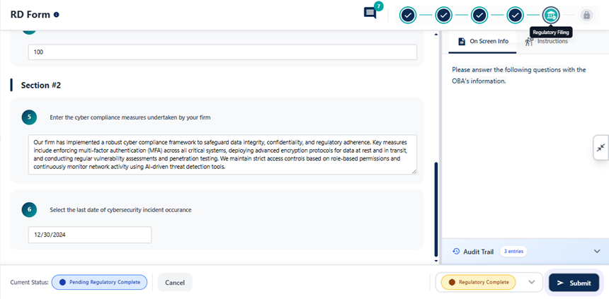 Filer Regulatory Completion Update Step