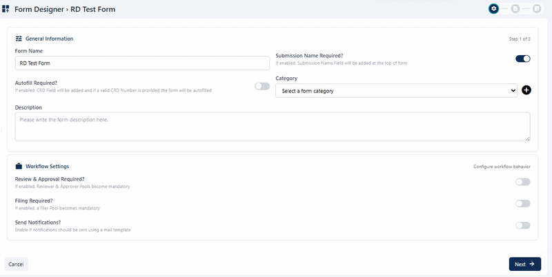General Information and Workflow Settings sections