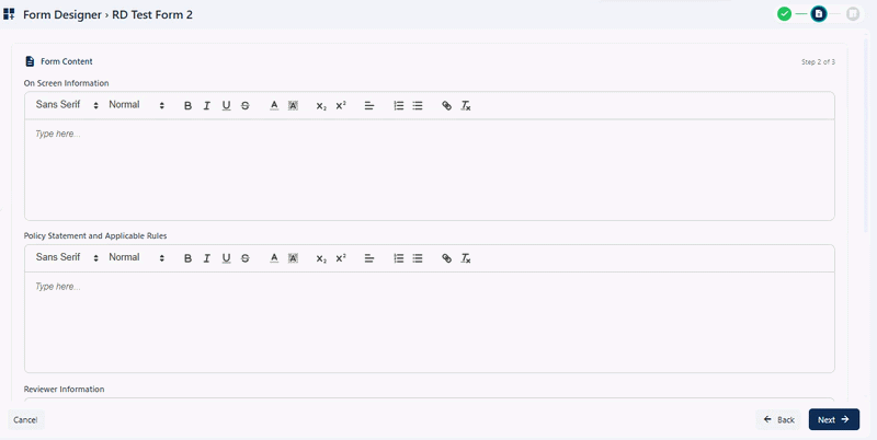 Form Content second step