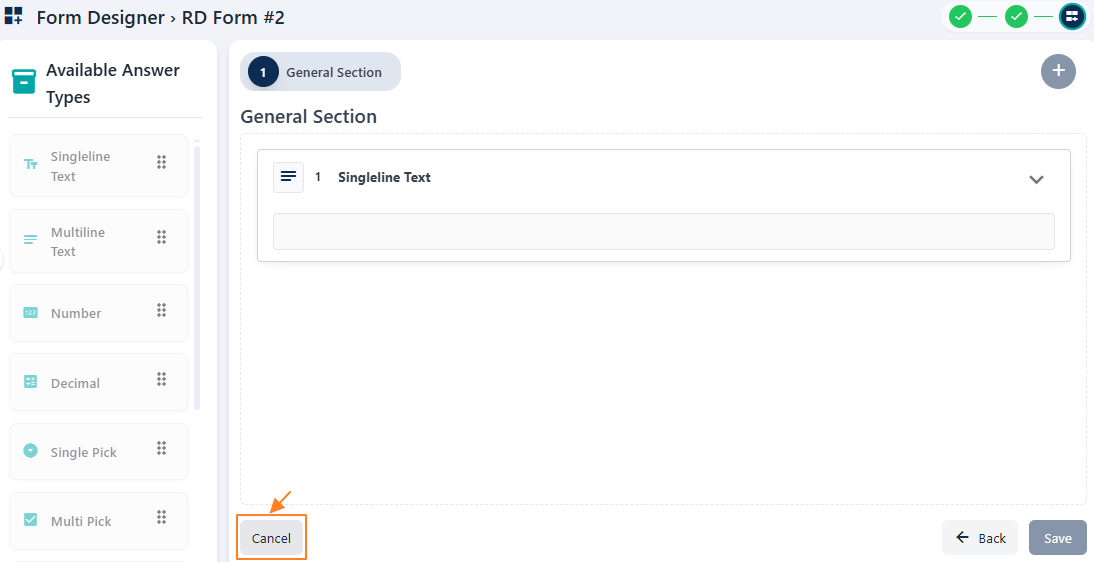 Cancel button to exit the form view mode
