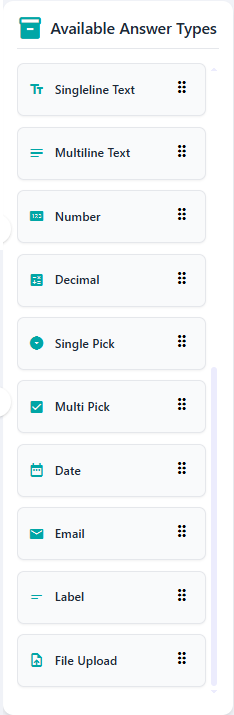 Available Form Fields of the left panel