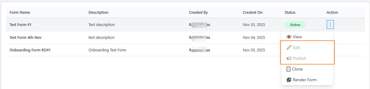 Inactive row-context menu options