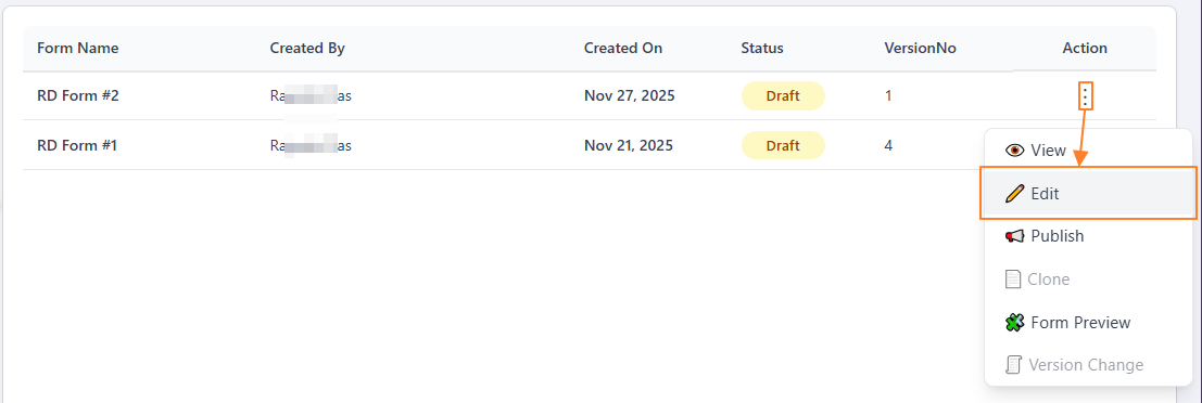 Clicking on the Edit menu option