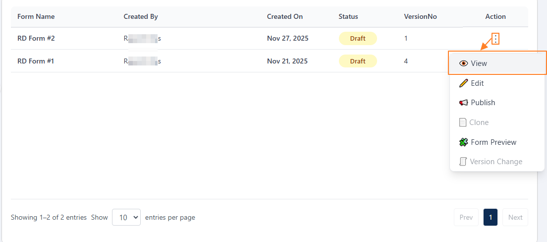 Clicking on the View menu option