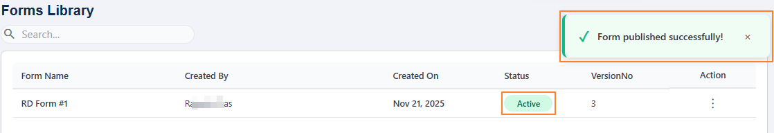 Success notification and form status update