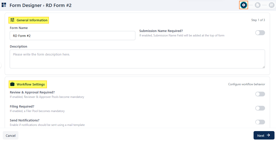 General Information and Workflow Settings sections