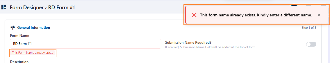 Validation on Form Name field