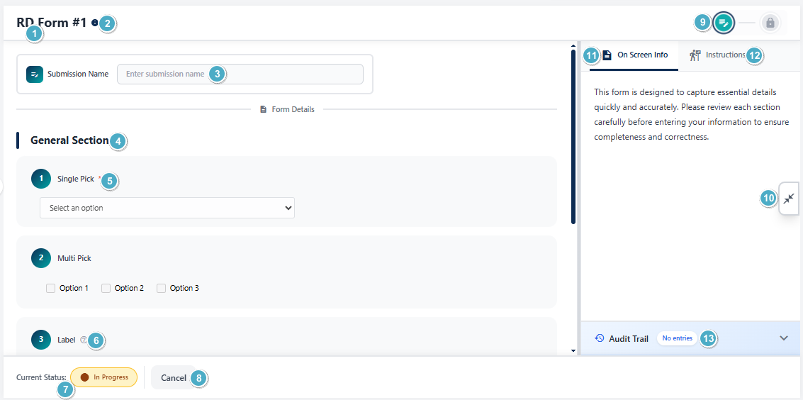 Elements of the rendered version of the chosen form