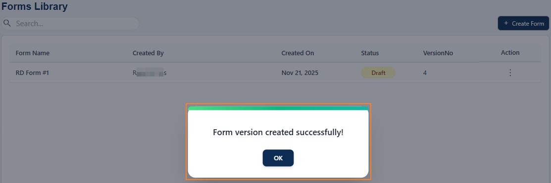 Version change success notification