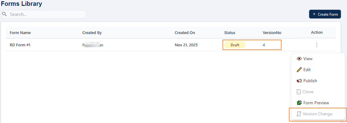 Version updated of chosen form