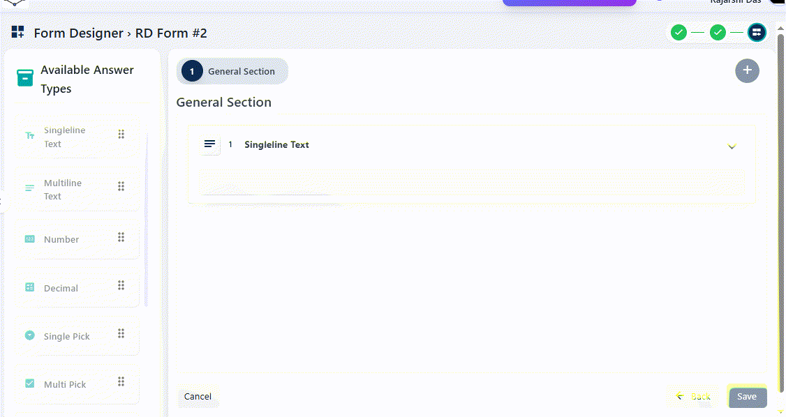Animated view of the third step of a custom form