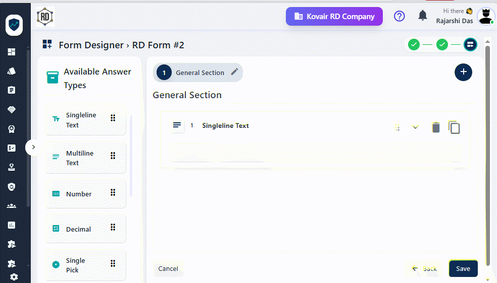 Animated view of editing a custom form in the third step