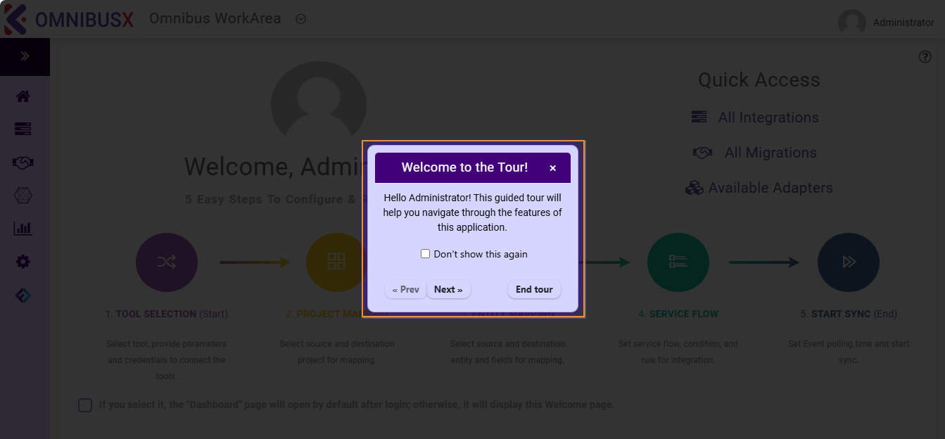 Triggered guided tour on first time Integration Platform access