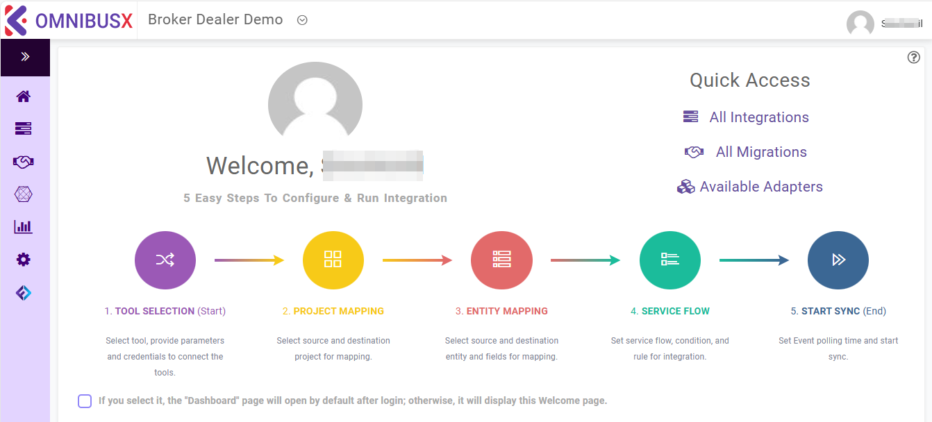 Integration Platform default landing page view