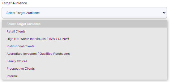 Setting the applicable Target Audience using the provided dropdown options