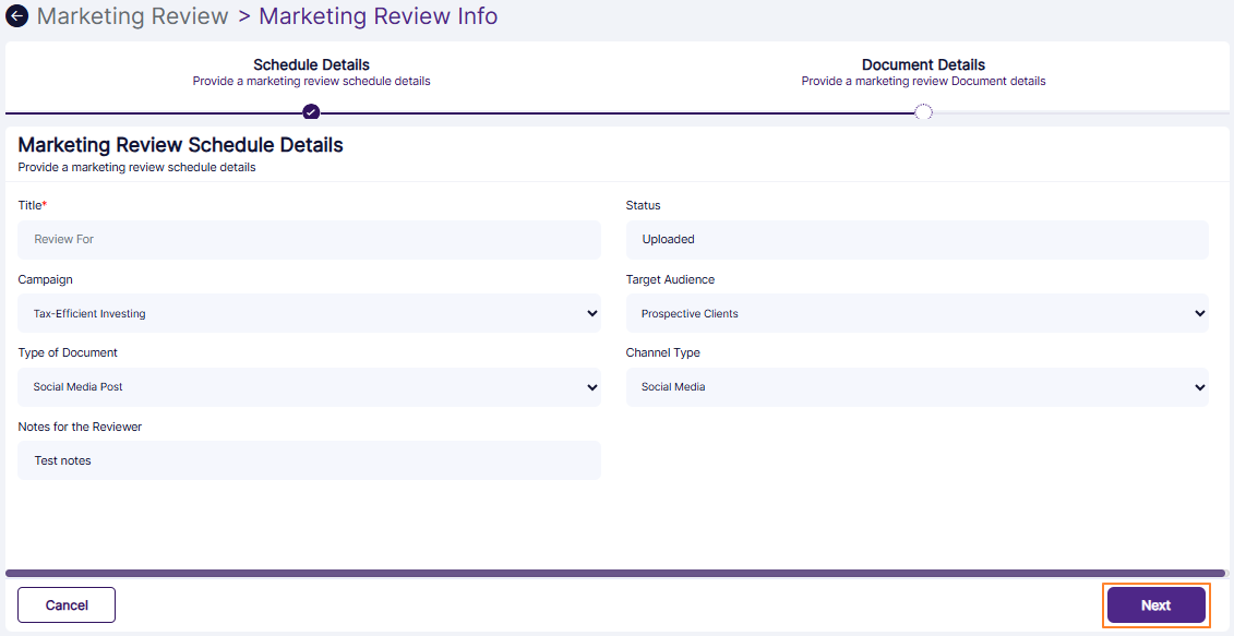 Next button to proceed to the second tab