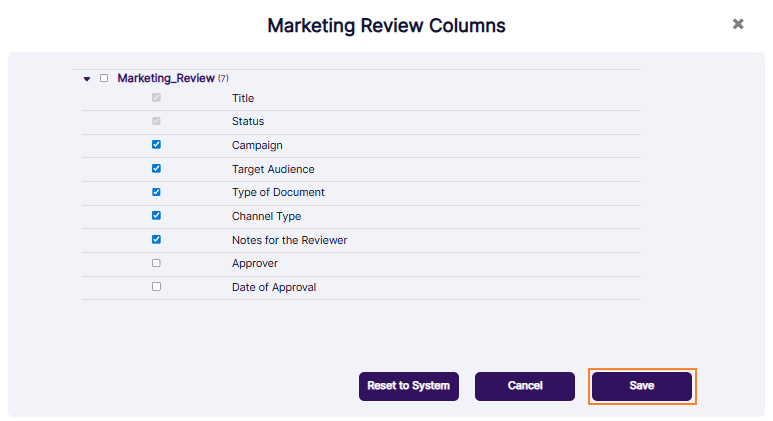 Customizing the applicable columns