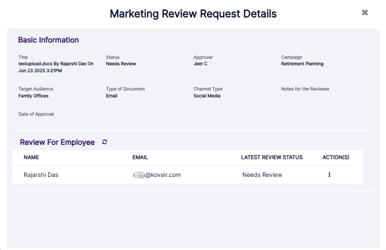 Marketing Review Request Details