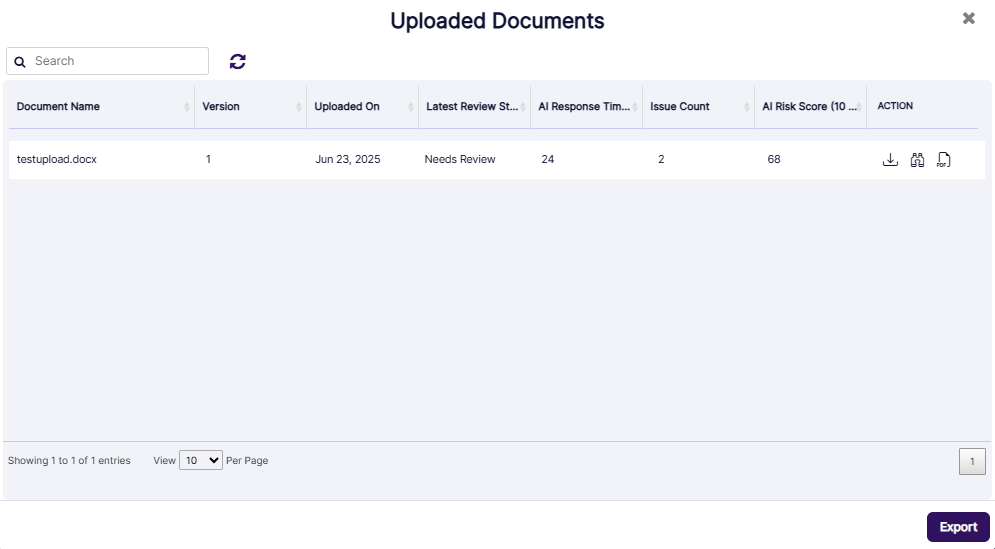 Uploaded Documents modal window