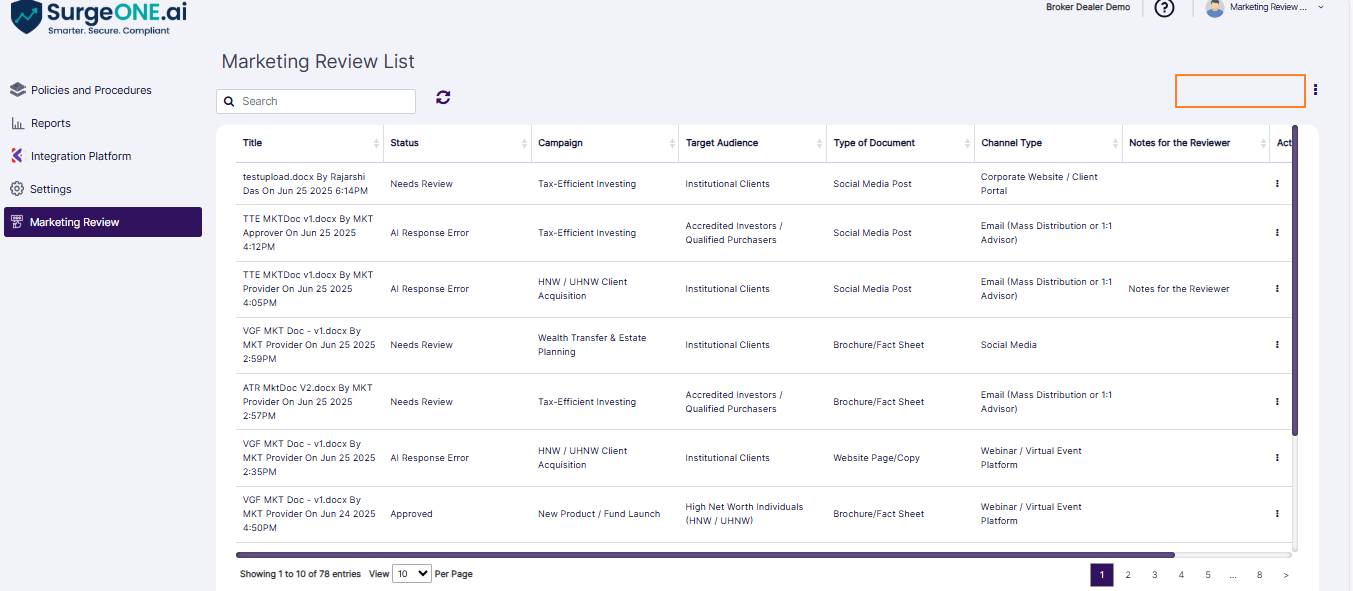 + Upload Document button is not present for this logged-in user