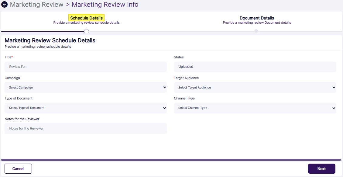 Schedule Details tab view