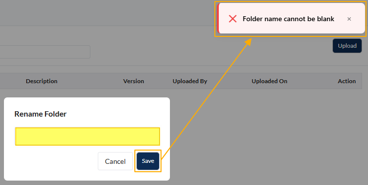 Fig: 27 - Folder name cannot be blank tooltip