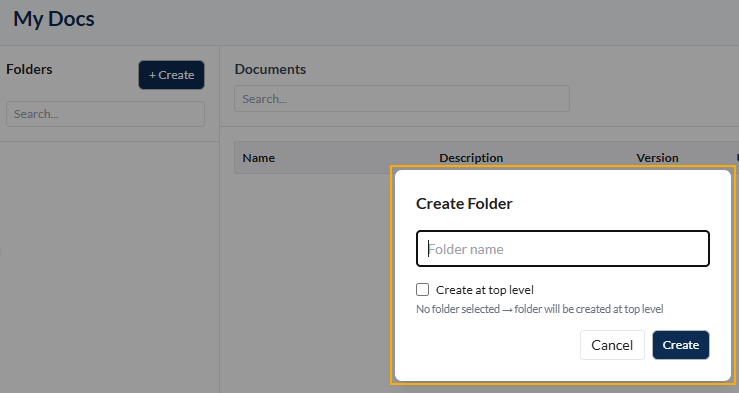 Fig: 6 - Create Folder modal window view
