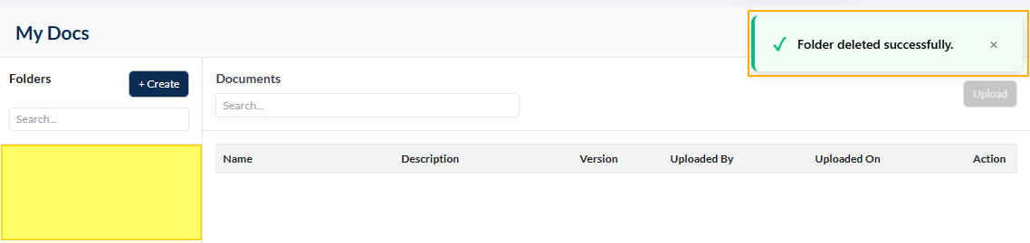 Fig: 30 - Deleted folder removed from the Folders list