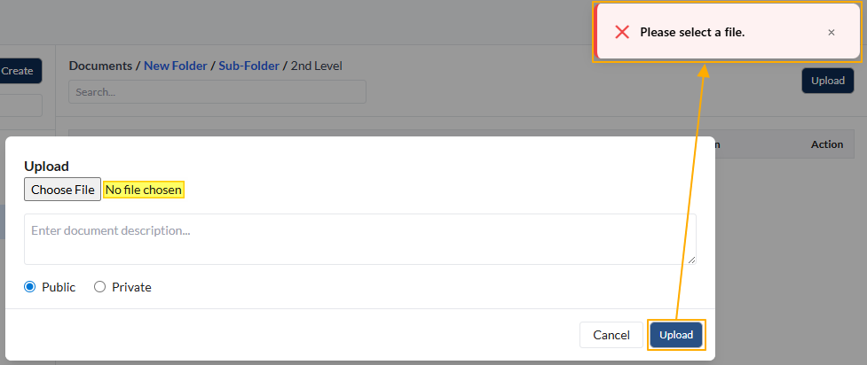 Fig: 37 - Please select a file tooltip