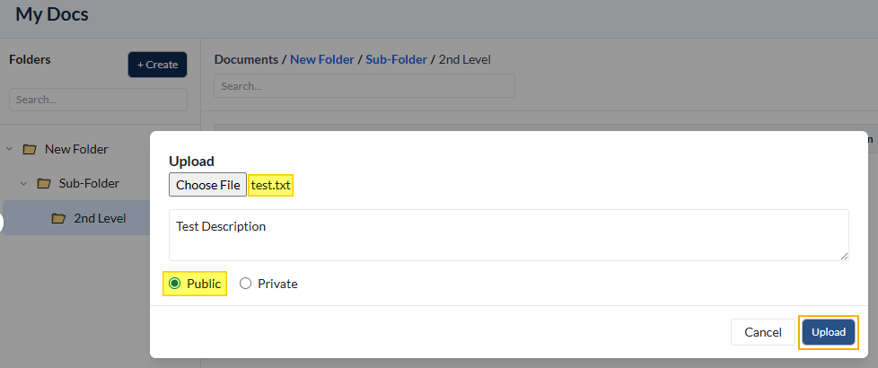 Uploading selected file