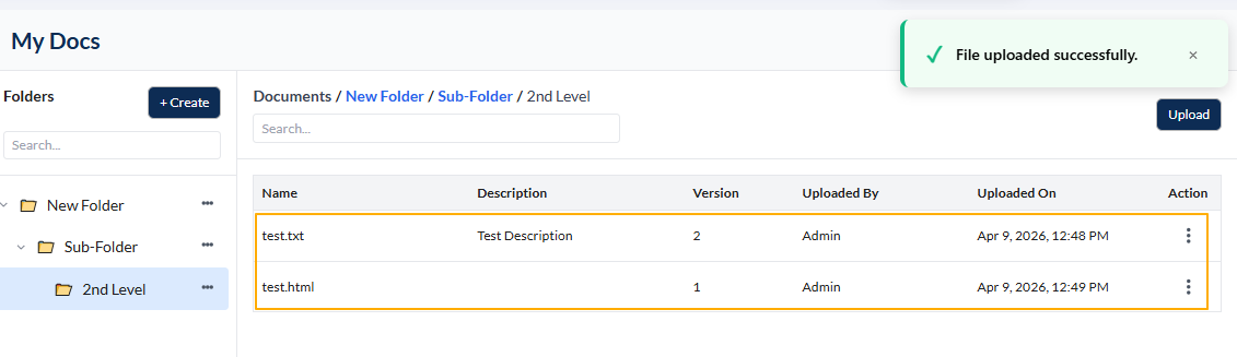 Multiple files uploaded in a folder
